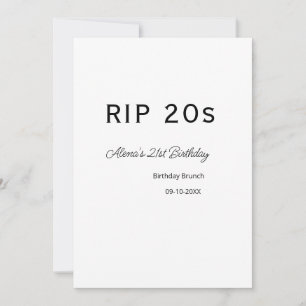RIP 20s 21st birthday simple minimal brunch date n Invitation