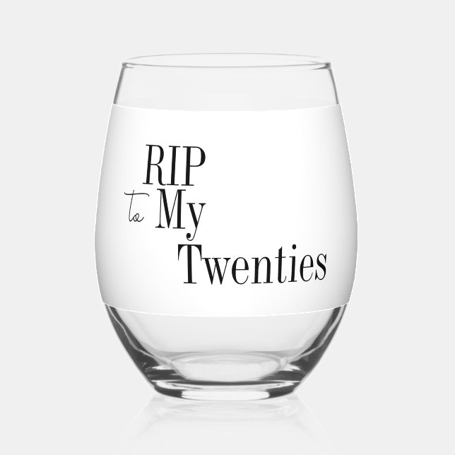 RIP 20s 30th Birthday Black and White Party Favor Stemless Wine Glass (Front)