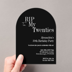 RIP 20s 30th Birthday Party Black and White Acrylic Invitations