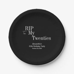 RIP 20s 30th Birthday Party Black and White Paper Plate