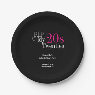 RIP 20s 30th Birthday Party Black Pink Paper Plate
