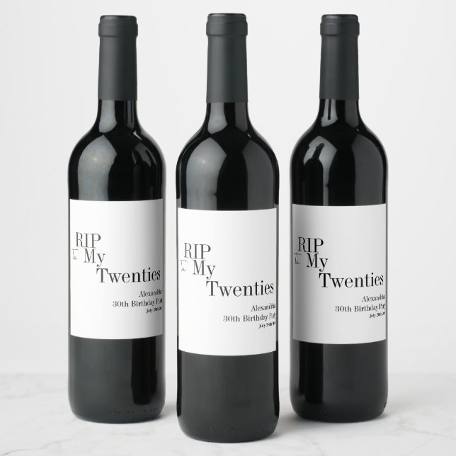 RIP 20s 30th Birthday Party Minimal Wine Label (Bottles)