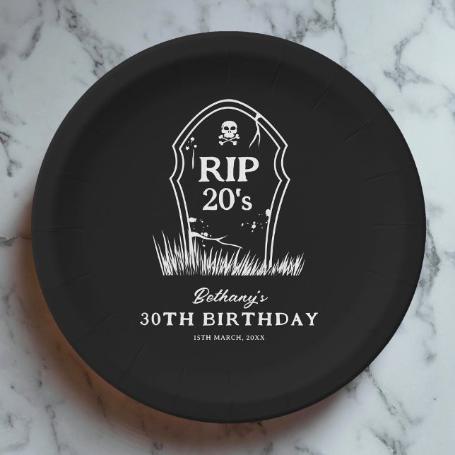RIP 20s Black White 30th Birthday Party Paper Plate (Creator Uploaded)