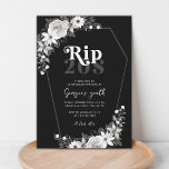 Rip 20s Death to my Youth 30th Birthday Party Invitation<br><div class="desc">Celebrate your birthday with this stylish invitation,  featuring gothic black and white floral,  coffin shaped frame,  retro typography and custom details of your choice. Easily add your own details by clicking on the "personalise" option.</div>