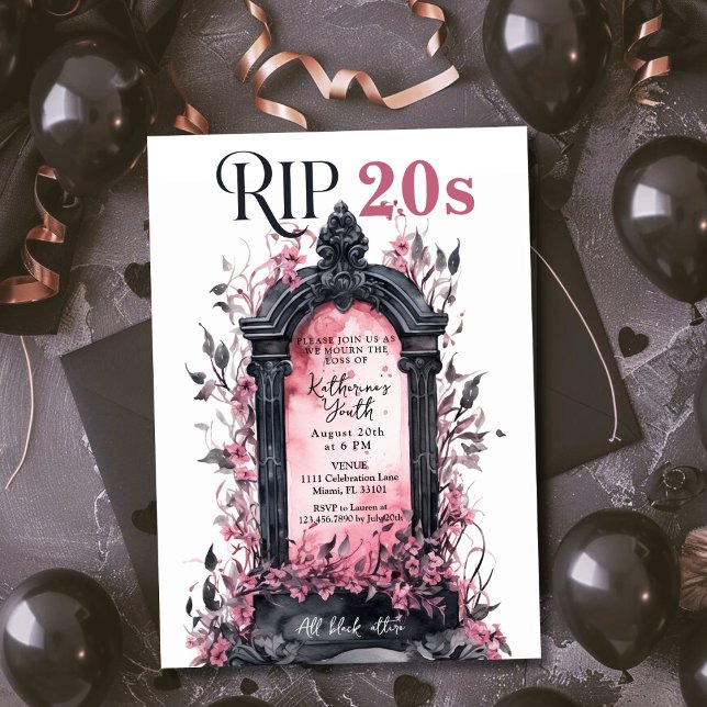 Rip 20s Death to my Youth 30th Pink Birthday Party Invitation (Rip 20s Death to my Youth 30th Pink Birthday Party Invitation)