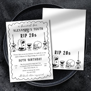RIP 20s Doodle Scribble Funeral 30th Birthday Invitation