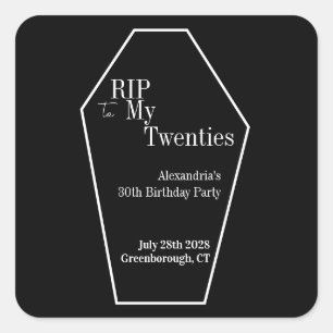 RIP 20s Gothic 30th Birthday Party Black and White Square Sticker
