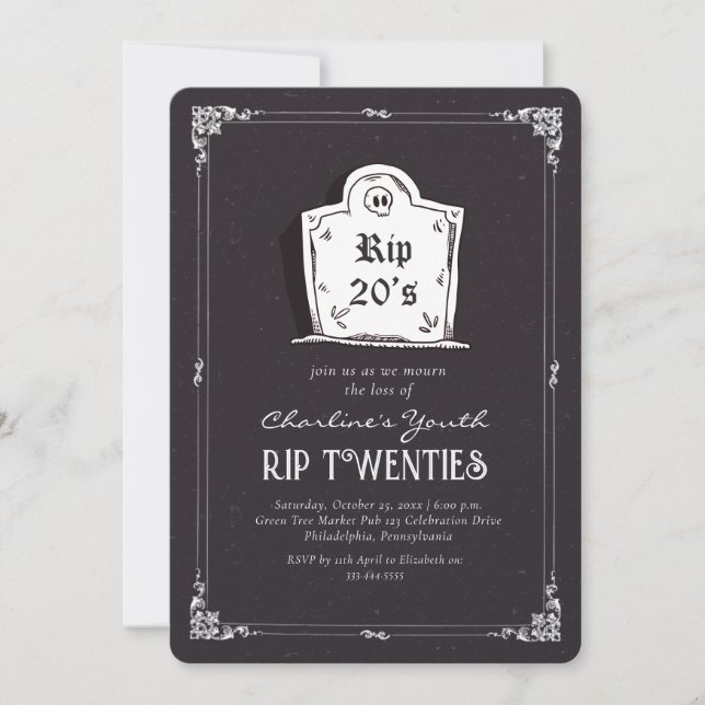 RIP 20s skull Black 30th Birthday Party Invitation (Front)