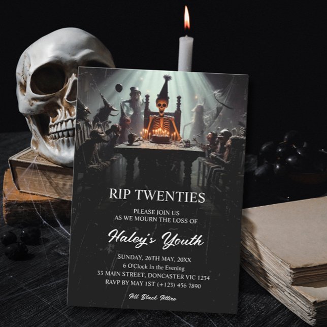 RIP 20s Twenties Funny Skeleton 30th Birthday Invitation (Creator Uploaded)