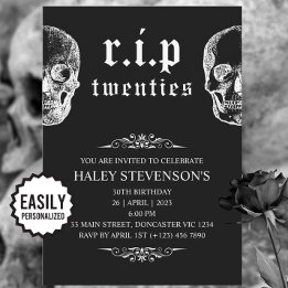 RIP 20s Twenties Funny Skull Funeral 30th Birthday Invitation