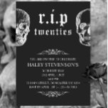 RIP 20s Twenties Funny Skull Funeral 30th Birthday Invitation<br><div class="desc">This Funny yet spooky design features a funeral theme with a graveyard and dancing skeletons in black with a white background. Personalise the invite with your details and if you want to further re-arrange the style and placement of the text, please press the "Click to customise further" button. For more...</div>
