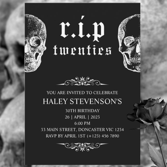 RIP 20s Twenties Funny Skull Funeral 30th Birthday Invitation (Creator Uploaded)