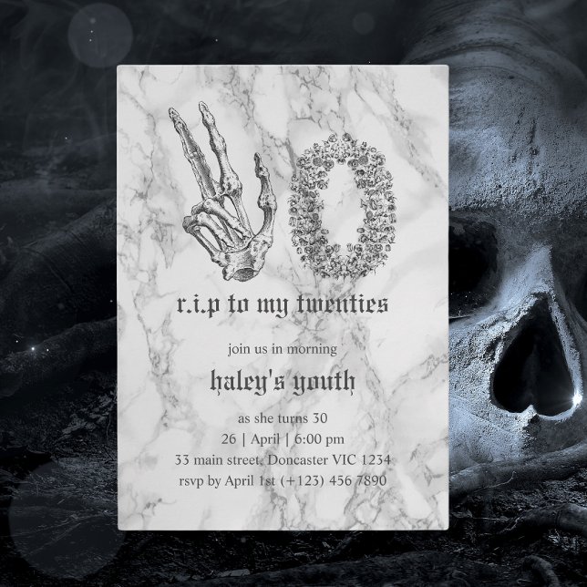 RIP 20s Twenties Funny Skull Funeral 30th Birthday Invitation (Creator Uploaded)