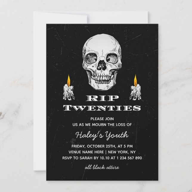 RIP 20s Twenties Skull Gothic Black 30th Birthday Invitation (Front)