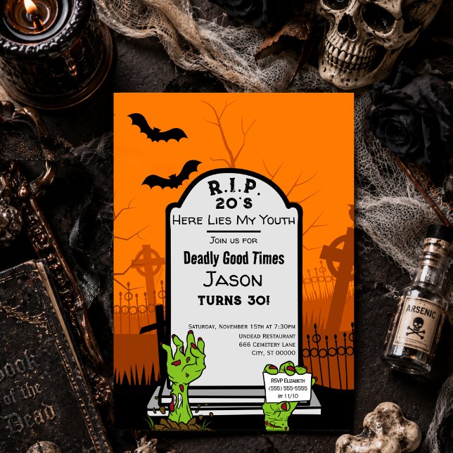 RIP 20s Zombie Horror Halloween 30th Birthday  Invitation (Creator Uploaded)