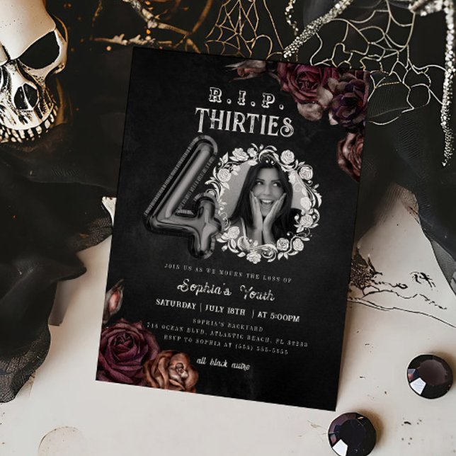 RIP 30s 40th Birthday Death to my Youth Photo Invitation (Creator Uploaded)