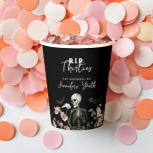 RIP 30s 40th Birthday Party Skeleton Pink Floral  Paper Cups