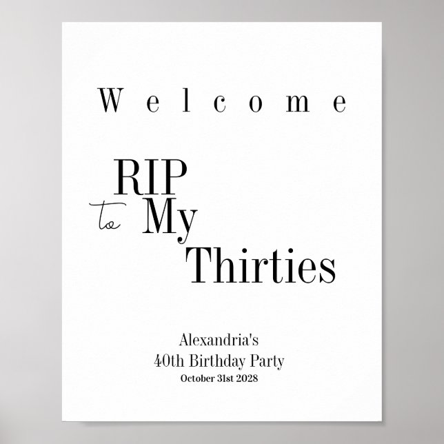 RIP 30s Party 40th Birthday Welcome Poster (Front)