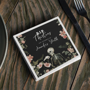 RIP 30s Skeleton Pink Floral 40th Birthday Party Napkin