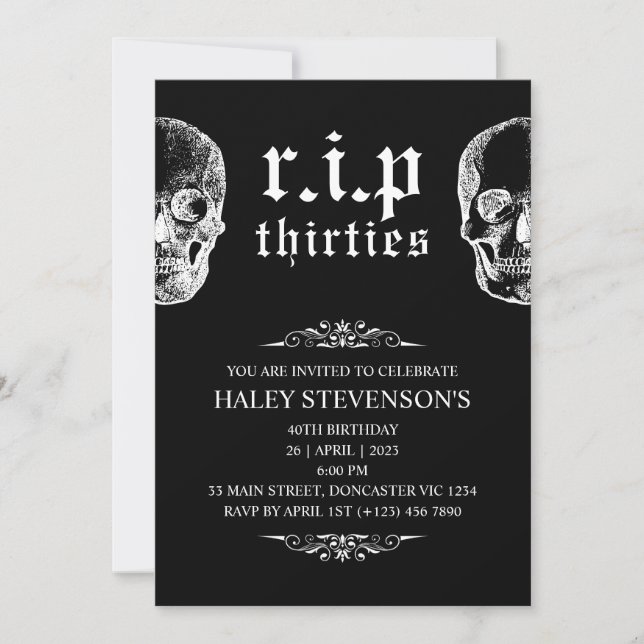 RIP 30s Thrities Funny Skull Funeral 40th Birthday Invitation (Front)