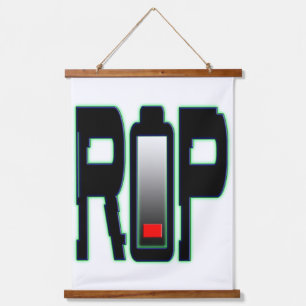 RIP Battery Wood Topped Wall Tapestry