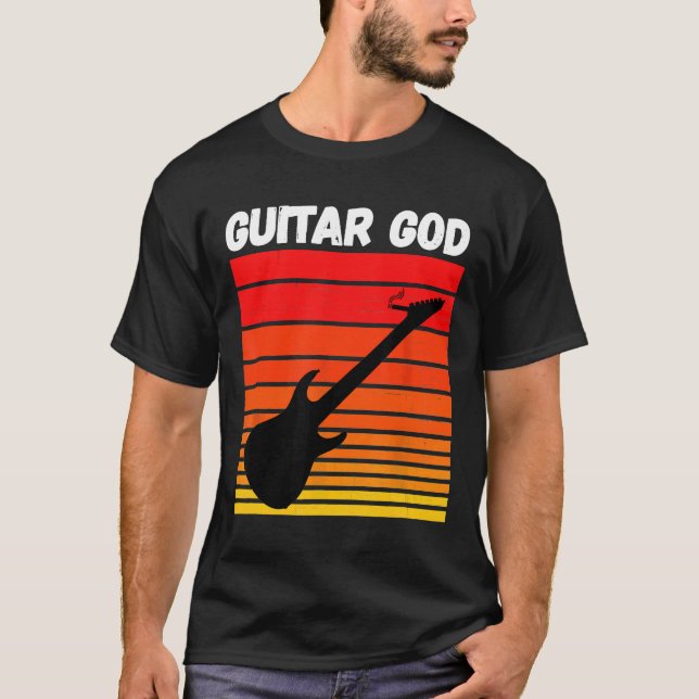 Rip Eddie Tribute Retro Guitar God Guitar With Cig T-Shirt (Front)