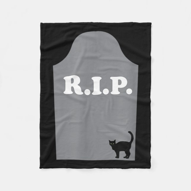Rip Grave Black Cat Halloween Fleece Blanket (Front)