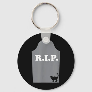 Rip Grave Black Cat Halloween Key Ring