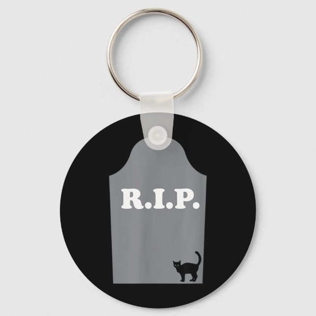Rip Grave Black Cat Halloween Key Ring (Front)