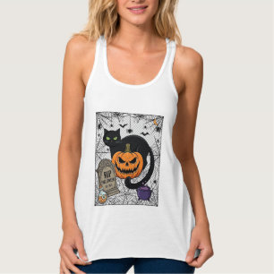 Rip Halloween Black Cat Pumpkin Tombstone Cauldron Singlet