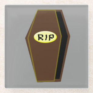 RIP Halloween Coffin of Doom Glass Coaster