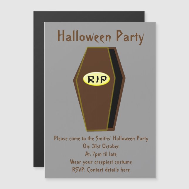 RIP Halloween Coffin of Doom Party Invites (Front/Back)