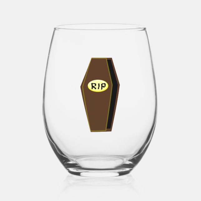 RIP Halloween Coffin of Doom Stemless Wine Glass (Front)