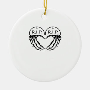 Rip Heart Shaped Gravestone Skeleton Hands Ceramic Tree Decoration