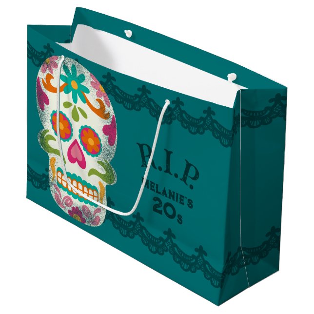 RIP my 20s Custom Age Sugar Skulls Birthday Large Gift Bag (Front Angled)