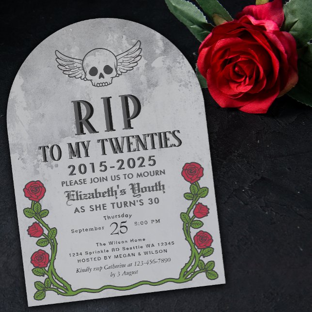 Rip my 20s Gravestone 30th Gothic Birthday Party  Invitation (Creator Uploaded)