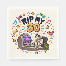 RIP My 30 Funny Skeleton 30th Birthday Party Napki