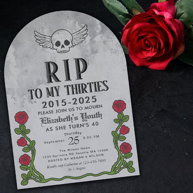 Rip my 30s Gravestone 40th Gothic Birthday Party  Invitation (Creator Uploaded)