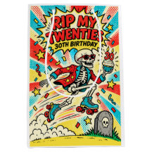 RIP My Twenties Retro Comic Skeleton 30th Birthday