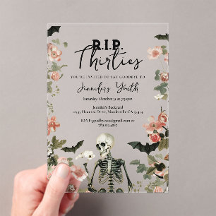 RIP Thirties Black Skeleton 40th Birthday Party Acrylic Invitations