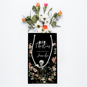 RIP Thirties Pink Floral Skeleton 40th Birthday Small Gift Bag