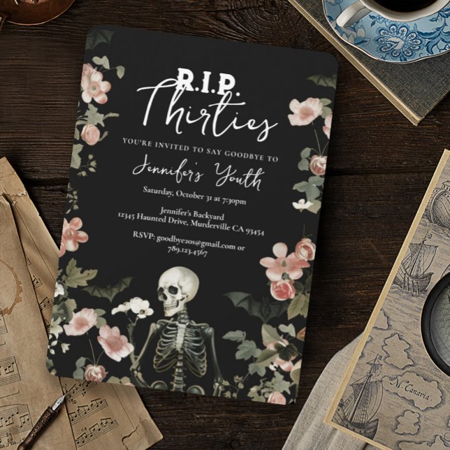 RIP Thirties Skeleton Floral 40th Birthday Party Invitation (Creator Uploaded)