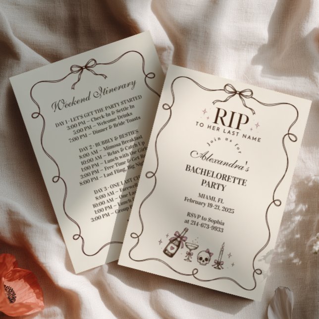 RIP to Her Last Name Brown Bow Invitation (Creator Uploaded)