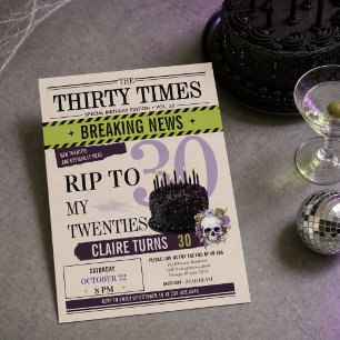 RIP to My Twenties 30th Birthday Breaking News Invitation