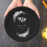 Rip To My Twenties Black 30th Birthday Party Paper Plate<br><div class="desc">Celebrate your birthday with these stylish paper plates,  featuring gothic black and white floral,  coffin shaped frame,  retro typography and custom details of your choice. Easily add your own details by clicking on the "personalise" option.</div>