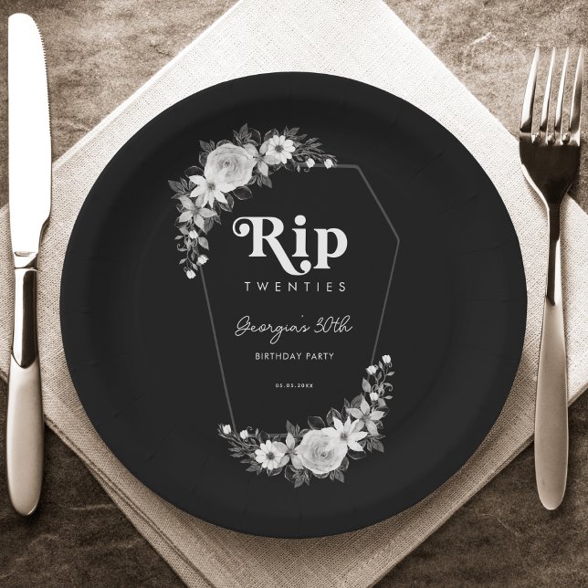 Rip To My Twenties Black 30th Birthday Party Paper Plate (Creator Uploaded)