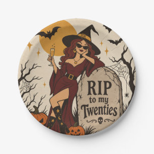 RIP to My Twenties Retro Halloween 30th Birthday Paper Plate