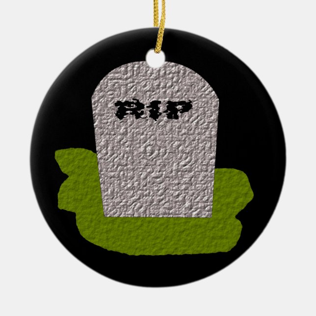 RIP Tombstone Happy Halloween Custom Ceramic Tree Decoration (Front)