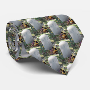 RIP Tombstone & Skull Halloween Tie