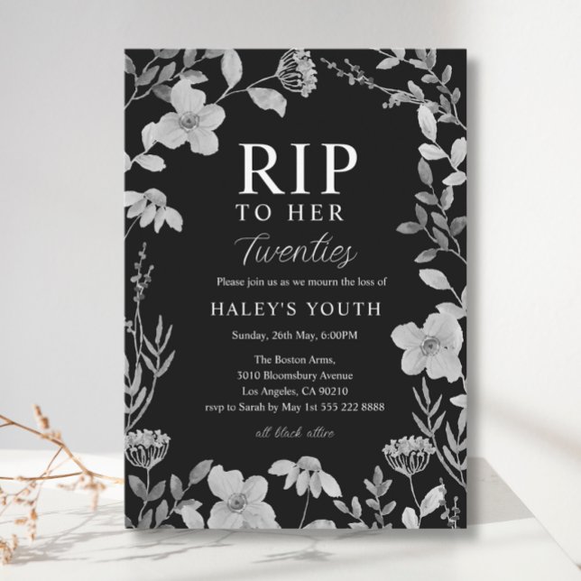RIP Twenties 20s Floral Frame Gothic 30th Birthday Invitation (Creator Uploaded)